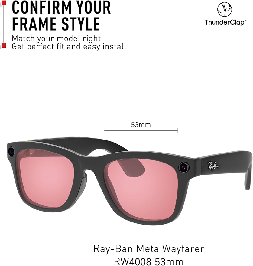 ThunderClap POLARIZED Replacement Lenses Compatible with Ray-Ban Meta Wayfarer RW4006 50mm | RW4008 53mm Smart Glasses