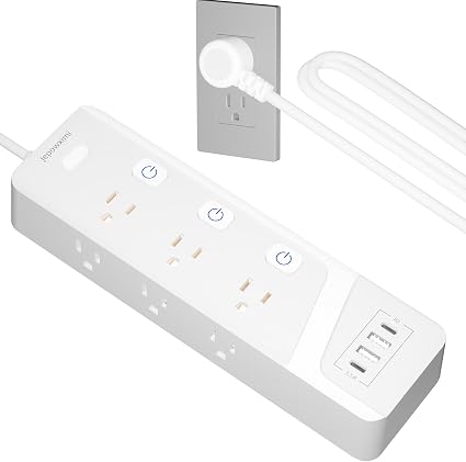 Surge Protector Power Strip with Individual Switches - 6 Wide Spaced Outlet 4 USB Ports(2 USB C), 6 ft Extension Cord with Switch On/Off, 1500J, Flat Plug, Wall Mount for Home Office, White