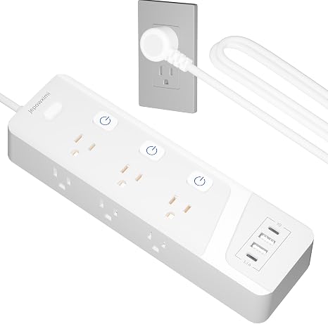 Surge Protector Power Strip with Individual Switches - 6 Wide Spaced Outlet 4 USB Ports(2 USB C), 6 ft Extension Cord with Switch On/Off, 1500J, Flat Plug, Wall Mount for Home Office, White