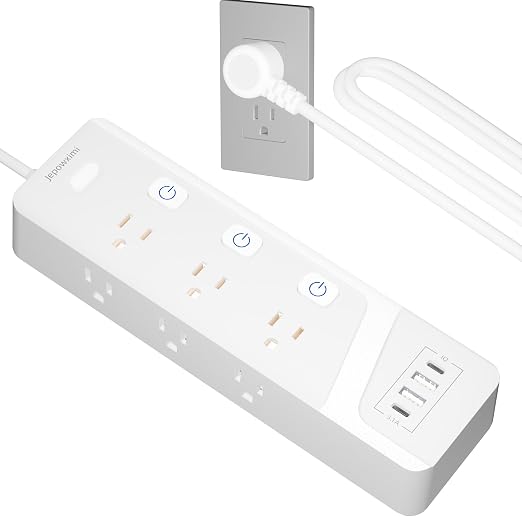 Surge Protector Power Strip with Individual Switches - 6 Wide Spaced Outlet 4 USB Ports(2 USB C), 6 ft Extension Cord with Switch On/Off, 1500J, Flat Plug, Wall Mount for Home Office, White