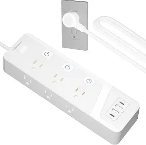 Surge Protector Power Strip with Individual Switches - 6 Wide Spaced Outlet 4 USB Ports(2 USB C), 6 ft Extension Cord with Switch On/Off, 1500J, Flat Plug, Wall Mount for Home Office, White