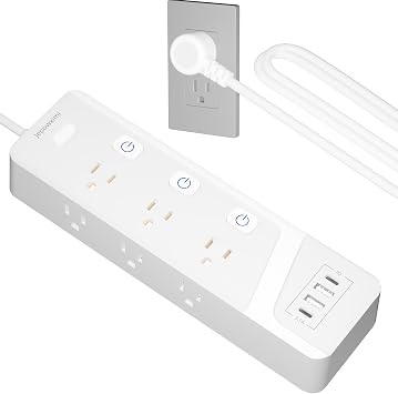 Surge Protector Power Strip with Individual Switches - 6 Wide Spaced Outlet 4 USB Ports(2 USB C), 6 ft Extension Cord with Switch On/Off, 1500J, Flat Plug, Wall Mount for Home Office, White