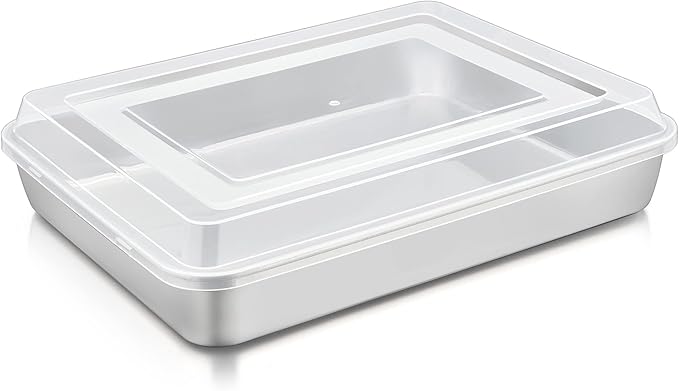 TeamFar Lasagna Pan with Lid, 12.3’’ x 9.75’’ x 2’’, Stainless Steel Rectangular Baking Cake Pan, Heavy Duty & Non-Toxic, Deep & Visible, Brushed Finish & Dishwasher Safe- (1 Pan+1 Lid)