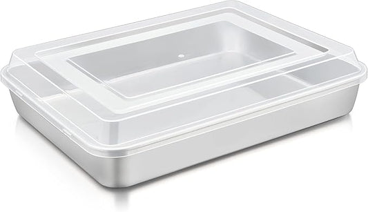 TeamFar Lasagna Pan with Lid, 12.3’’ x 9.75’’ x 2’’, Stainless Steel Rectangular Baking Cake Pan, Heavy Duty & Non-Toxic, Deep & Visible, Brushed Finish & Dishwasher Safe- (1 Pan+1 Lid)