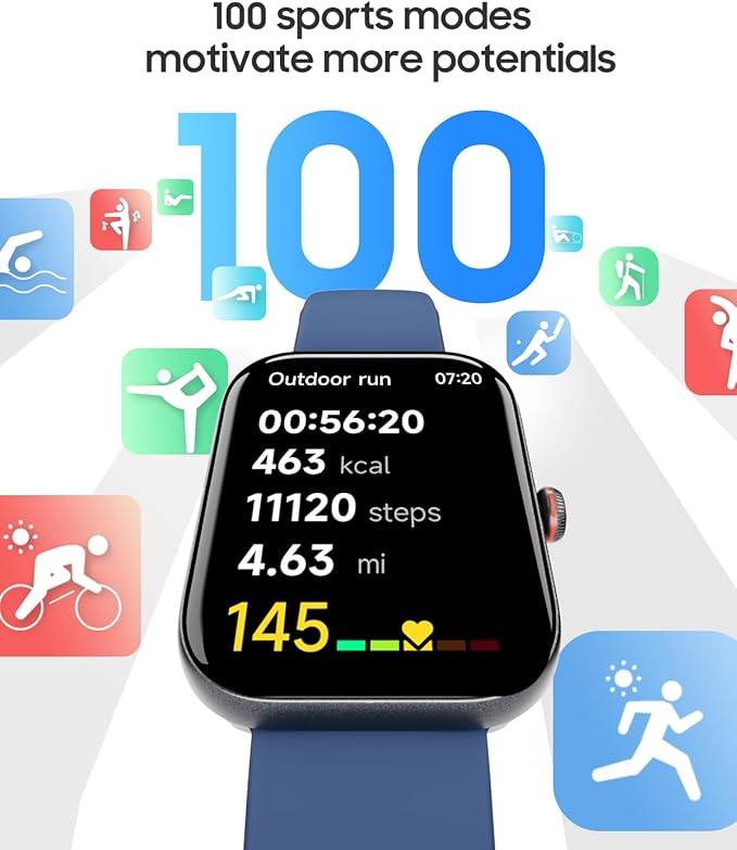 TOOBUR Smart Watch for Men Women, Alexa Built-in, Answer/Make Calls, 1.91" HD Screen Fitness Watch, IP68 Waterproof, 100 Sports, Heart Rate Monitor, Sleep Tracker, Compatible Android iOS, Blue