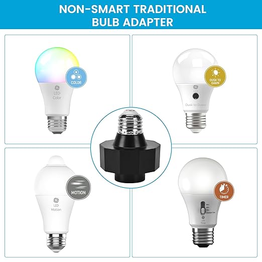 E26 Socket to AC Outlet Power Adapter, 2-Prong Plug Light Socket for Smart Bulbs and Outdoor Cameras, Includes Extension Cord, Ideal for Security Systems and LED Strips (Max 300W) 2 Pack