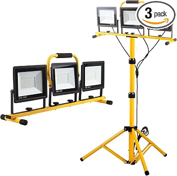 22000 Lumen Work Lights with Stand, 3 Head Portable LED Work Light, with Adjustable&Foldable Tripod Stand, IP66 Waterproof Lamp for Outdoor Indoor Job Site Workshop Garage Construction Site Lighting