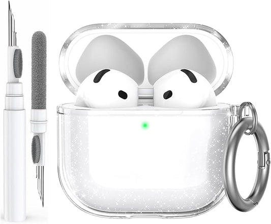 AhaStyle Clear Airpods 4 Case Cover with Cleaning Kit [Anti-Yellowing] Soft TPU Protective Covers Skin Designed for Apple AirPods 4th Generation 2024 Support USB-C Charging Case and Wireless Charging