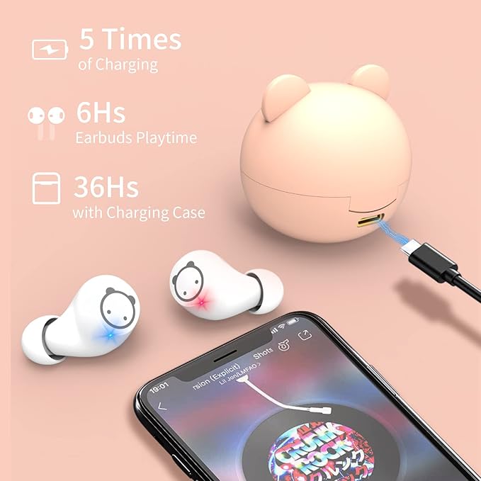 Pink Wireless Earbuds for Women,Wireless Bluetooth 5.1 Earphone with Cute Pig Charging Case, CVC 8.0 Noise Reduction 36H Playtime Touch Control IPX5 Waterproof in-Ear Stereo Headphone for Girl.