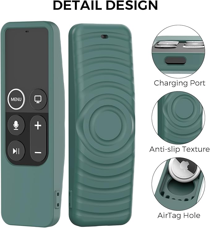 AhaStyle Protective Case for Apple TV Siri Remote [1st Gen] With AirTag Holder, Anti-Slip Silicone Cover Compatible With 2016 TV HD and 2017 4K [1st Generation] (Pine Green)