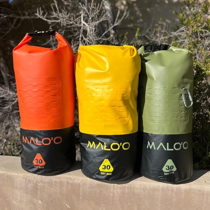 Malo?™o DryPack 30L Waterproof Kayak Dry Bag, Heavy Duty Roll-Top Dry Bag with MOLLE Grid and Carry Straps for Fishing, Paddle Boarding, Boating, Camping, and Travel, Orange