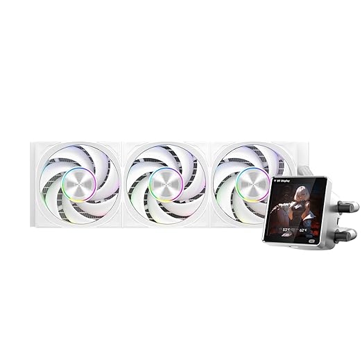 PCCOOLER CPU Cooler AIO, 3.4-inch IPS Display, 360mm ARGB Water Cooling, High-Performance F7 X120 Modular Fan, Compatible with AM4/AM5, LGA115X/1200/1700/1851 (CPS DT360 White)