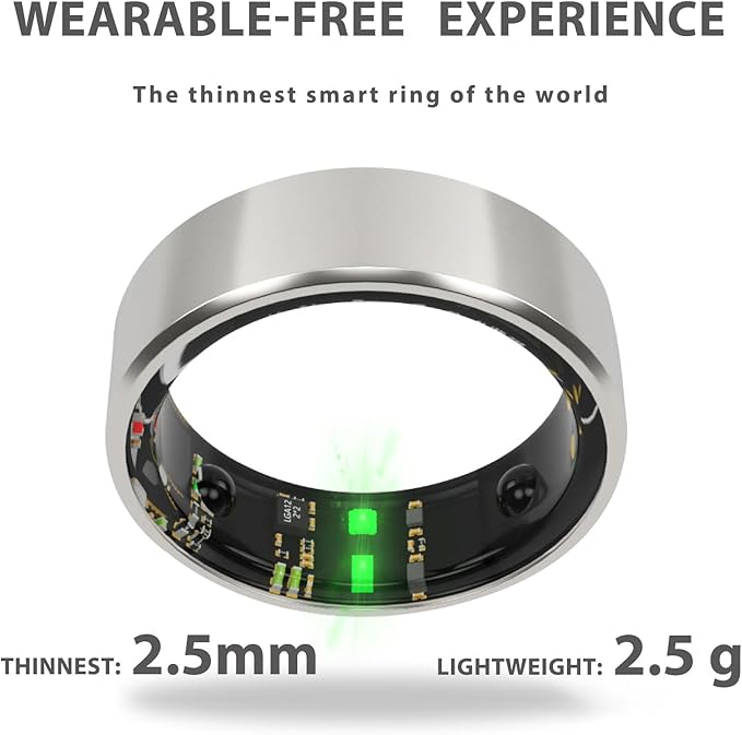 Smart Ring Health Tracker with Free Subscription, Fitness Sleep Heart Rate Blood Oxygen Tracking Ring with Charging Case,Great Gift for Women & Men,Silver
