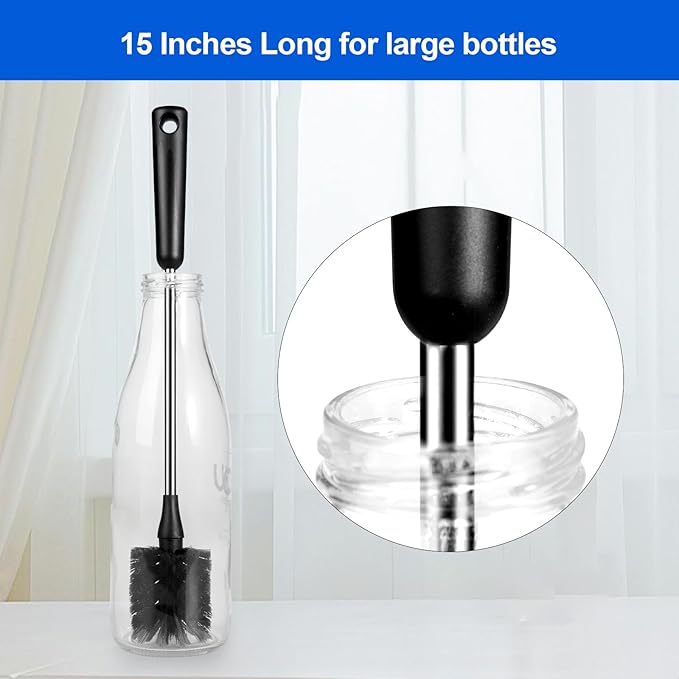 3 Pack Bottle Brush Set, Long Handle Baby Bottle Brush Cleaner with Straw Brush and Lid Brush, Water Bottle Scrubber, Kitchen Scrub Cleaning Brushes for Cups, Coffee Mugs, Tumblers, Thermos