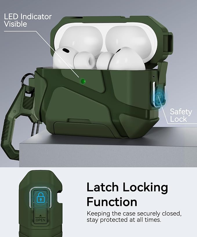 for AirPods Pro 3rd Case (2025 New),Secure Lock & Phone Stand Design Compatible with Airpods Pro 3 Generation Cover with Cleaner Kit-Green