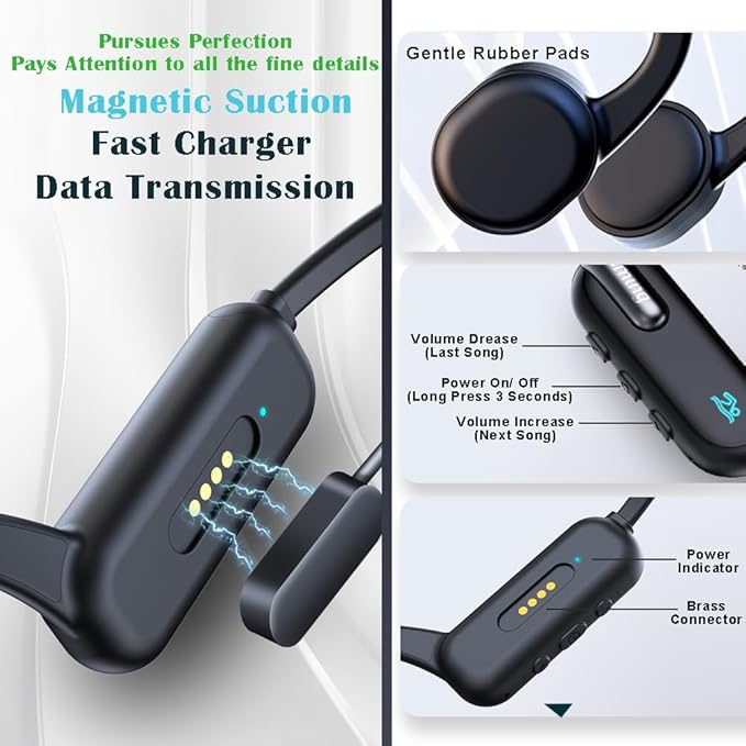 AYI Professional Swim Headphones True Bone Conduction Open Ear Headset Underwater MP3 Player Built-in 32G Memory IP68 Waterproof Bluetooth Earphone for Driving Bicycling Running Skiing-X6 Black