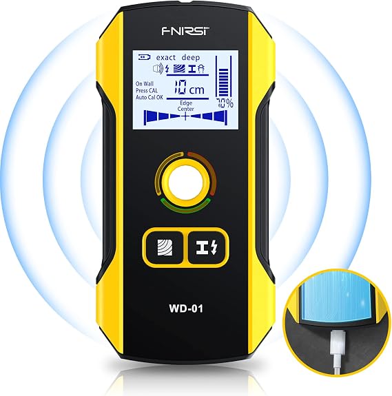 FNIRSI WD-01 6 in 1 Rechargeable Stud Finder Wall Scanner, Positioning Hole