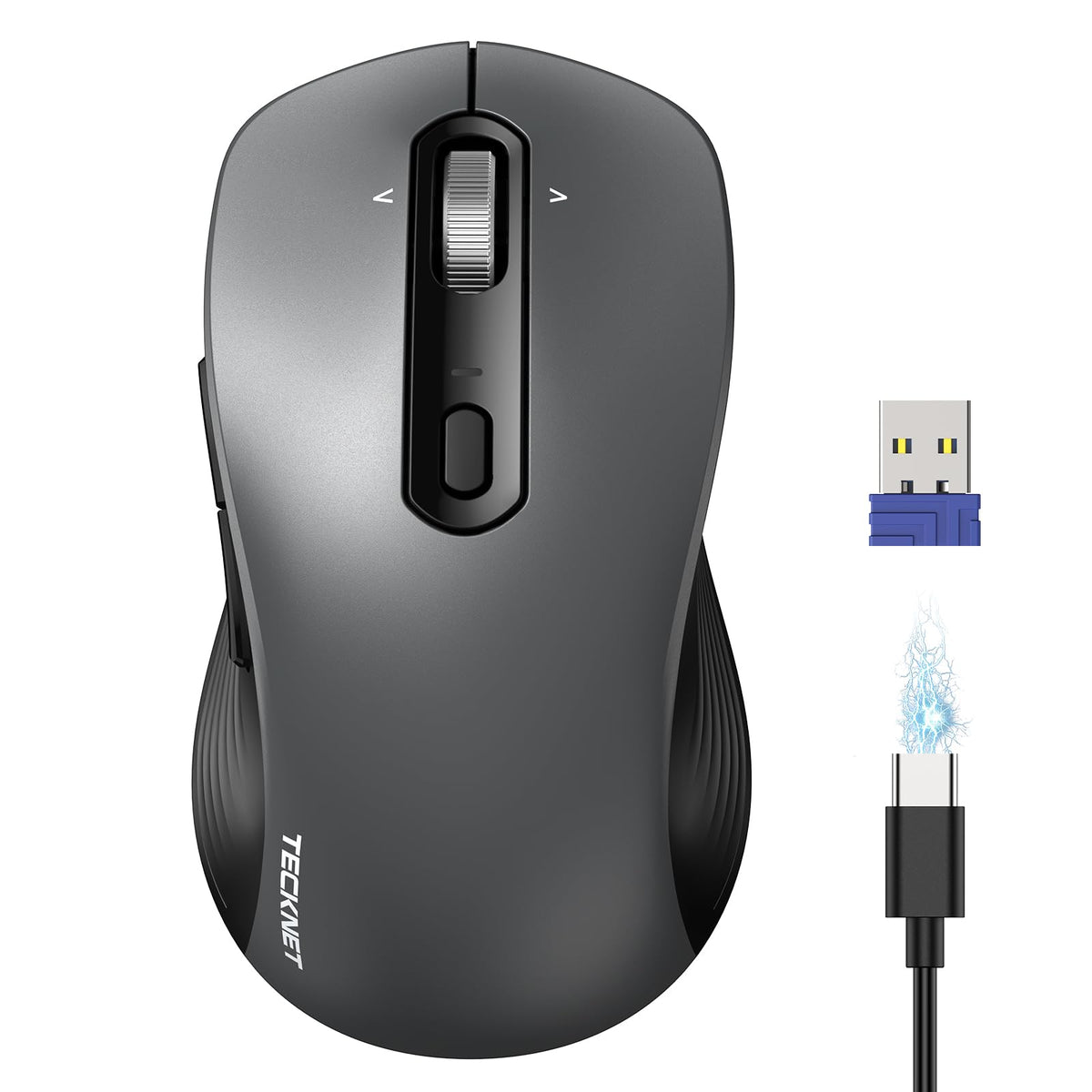 TECKNET Rechargeable Wireless Bluetooth Mouse with 4-Way Wheel, 3-Device