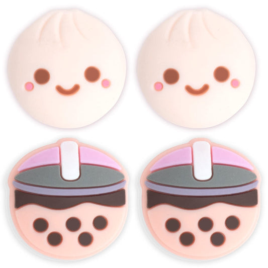 BelugaDesign Boba Dumpling Thumb Grips | Cute Cutecore Food Pork Bun Face Bubble Tea | Kawaii Japanese Button Joystick Cap Cover | Compatible with Nintendo Switch 1 Standard Lite OLED