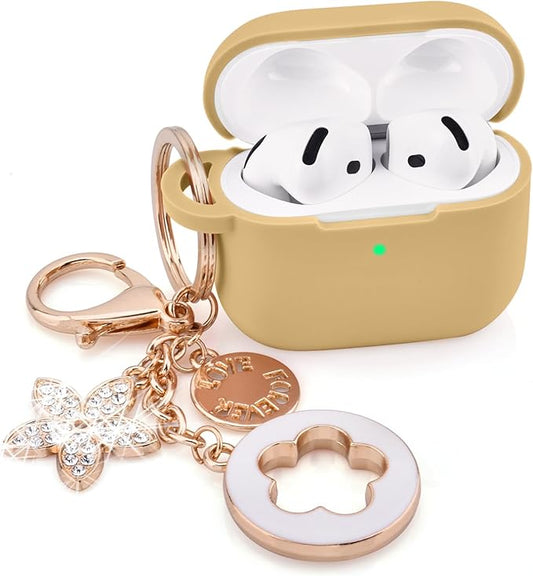 Case Compatible for Apple Airpods 4 - VISOOM Airpods 4 Cases 2024 Cover Women Anti-Drop Silicone iPods 4 Earbuds Wireless Accessorie Charging Cases Girl Bling Keychain for Airpod iPods 4th Generation