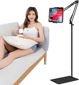 Tablet Floor Stand with Double Weight Base,Overhead Bed Phone Stand Height Adjustable/ Arm Stretchable Tablet Holder, Compatible with 4.5''-13'' iPhone, iPad, Galaxy Tab, Kindle, or Other Phones