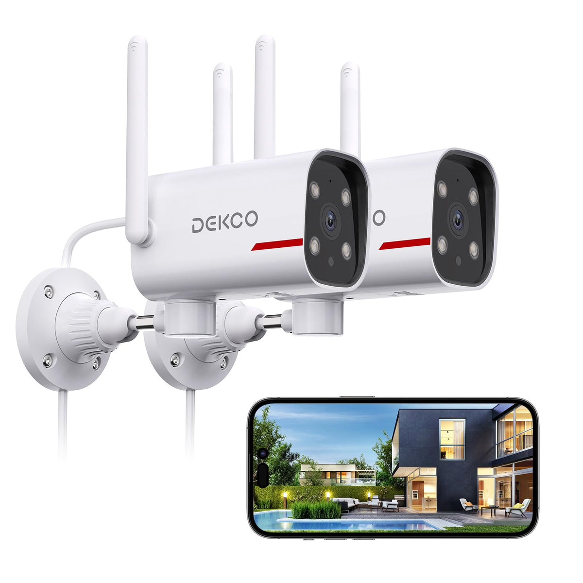 DEKCO 2K Outdoor Security Cameras, Wired WiFi, 2 Pack - Image 1