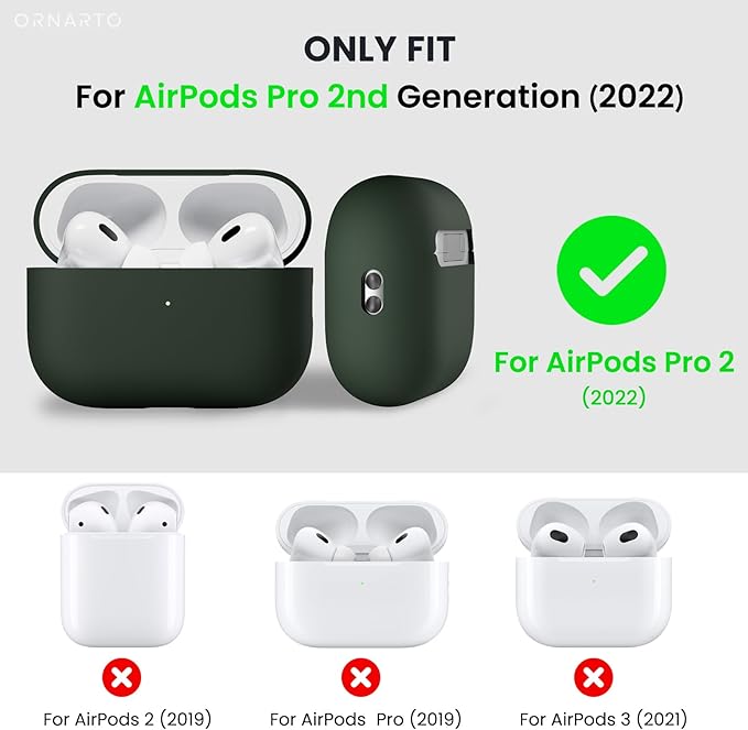 ORNARTO Compatible with AirPods Pro 2 Case 2022, Full Protective Hybrid Silicone for AirPods Pro 2nd Generation Case, Front LED Visible Skin Cover-Mystic Green