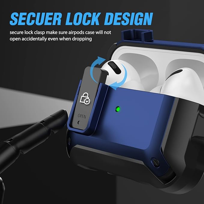 Valkit for Airpods Pro Case Cover with Lock, Military Armor Series Full-Body AirPod Pro Case with Keychain Cool Air Pod Pro Shockproof Protective Case for AirPods Pro 2019, Black/Blue