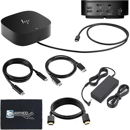 HP Docking Station for Laptop Dual Monitor and Charging Bundle - Dock 5TW10AA / 5TW10UT / #ABB with 120W Adapter + HDMI Cable + DisplayPort + USB-C + Microfiber Cloth (Renewed) - Image 4