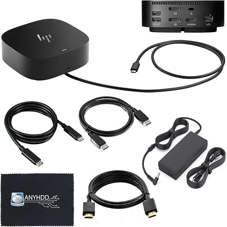 HP Docking Station for Laptop Dual Monitor and Charging Bundle - Dock 5TW10AA / 5TW10UT / #ABB with 120W Adapter + HDMI Cable + DisplayPort + USB-C + Microfiber Cloth (Renewed) - Image 5