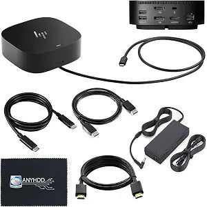 HP Docking Station for Laptop Dual Monitor and Charging Bundle - Dock 5TW10AA / 5TW10UT / #ABB with 120W Adapter + HDMI Cable + DisplayPort + USB-C + Microfiber Cloth (Renewed) - Image 1