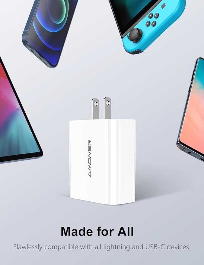 USB C Charger, Amoner 35W iPhone Charger, 3-Port Type C Wall Charger with PD 3.0 Power Delivery Adapter for iPhone 16/16 Pro/15/14/13/12/11/SE/XS, Galaxy, Pixel 4/3 and More