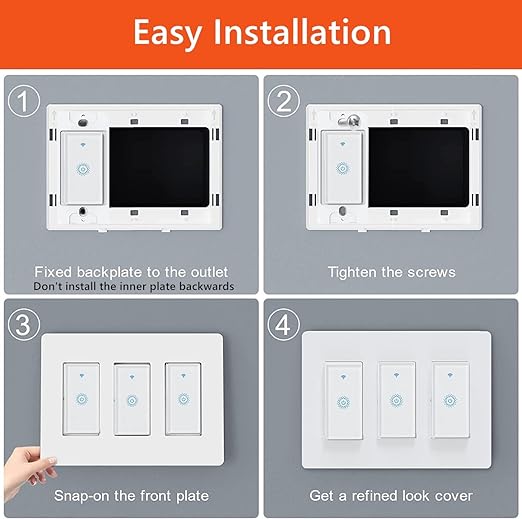 Nexete Smart Wi-Fi Wall Light Switch,Compatible with Alexa Google Assistant & IFTTT Single Pole Smart Switch 3-Pack with 3-Gang Plate