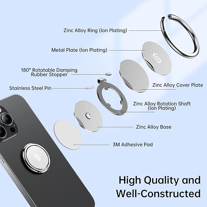 Syncwire Cell Phone Ring Holder Stand, 360 Degree Rotation Finger Ring Kickstand Polished Metal Phone Grip for Magnetic Car Mount