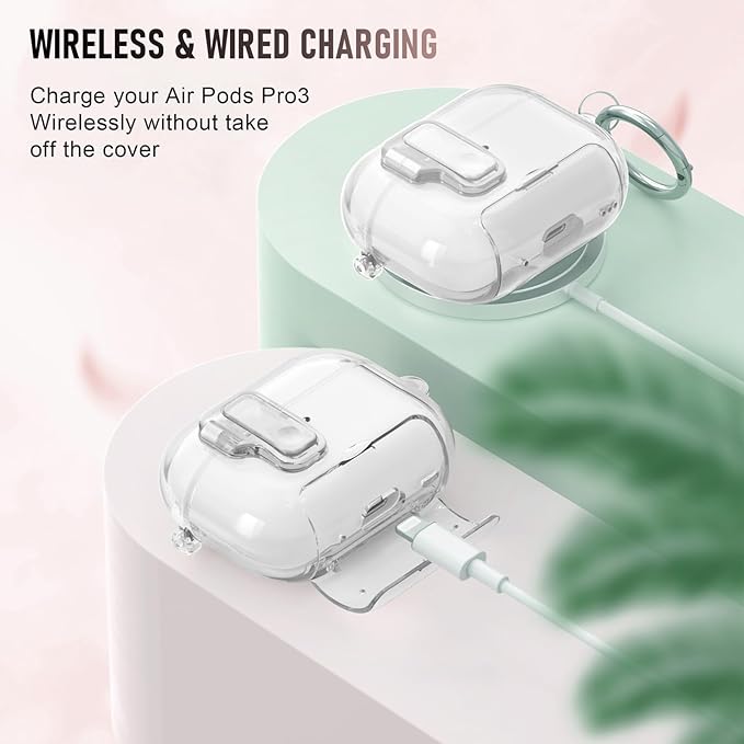 for AirPods Pro 3 Case (2025) with Cleaner Kit, Cute with Lock Clid and Cleaner Kit,[Auto Pop-Up] Soft TPU Clear Cover with Bracket & Dustproof Design for AirPods Pro Case with Keyring(2025)