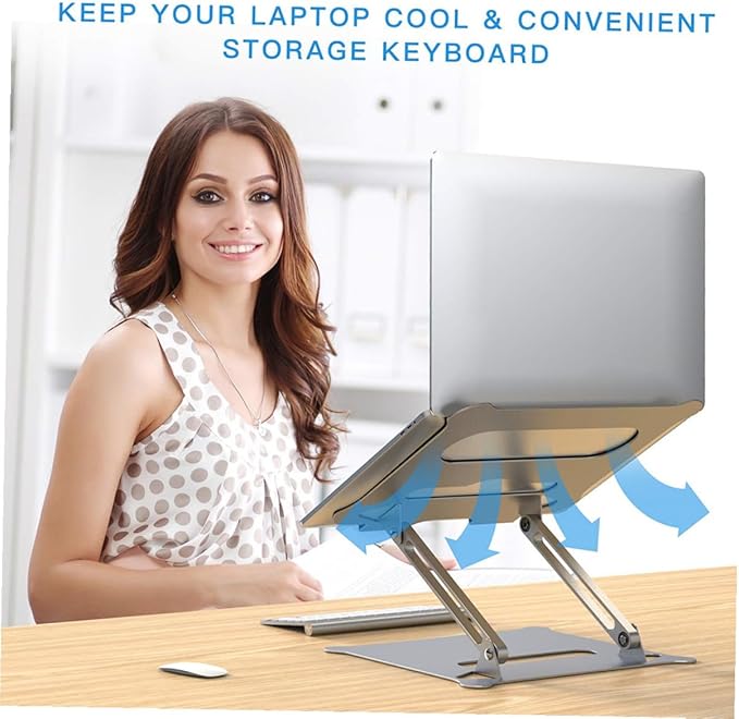 BESPORTBLE Foldable Adjustable Laptop Computer Stand Aluminum Alloy Notebook PC Holder Portable Silver for Home Office and Travel Use