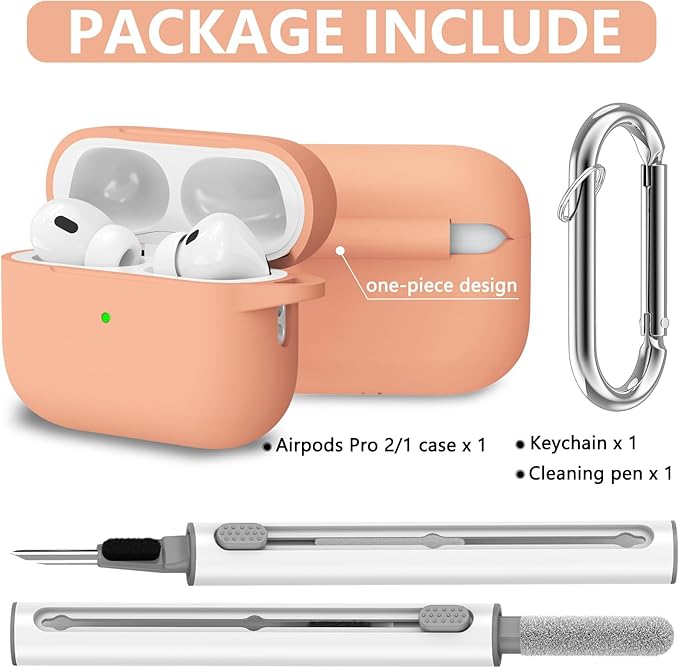 Ljusmicker for AirPods Pro Case Cover with Cleaner Kit,Soft Silicone Protective Cover for Apple AirPod Pro 2nd/1st Generation Case for Women Men,AirPods Pro 2 Case Accessories with Keychain-Salmon