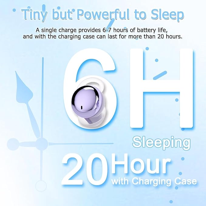 Side Sleeper Earbuds, Mini Earbuds for Sleeping, Invisible Wireless Headphones, Fast Charging Case, No Beep & Comfortable to Sleeping (Purple)