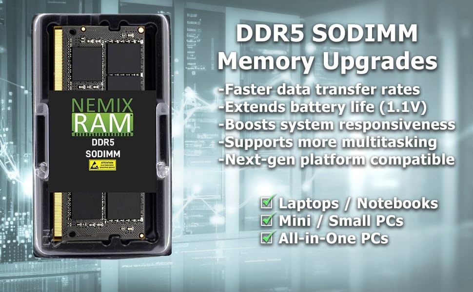 NEMIX RAM 16GB (1X16GB) DDR5 5600MHZ PC5-44800 1Rx8 1.1V CL46 262-PIN Non-ECC Unbuffered SODIMM Laptop PC AIO Memory Compatible with Dell SNPW1KKYC/16G AC774048