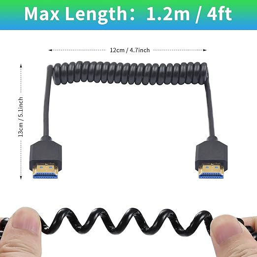 Duttek 8K HDMI Coiled Cable 1 FT-4 FT, 48Gbps Short HDMI Cable Male to Male with 8K@60Hz, 4K@240Hz and HDR for ATOMOS Ninja V Sony A7siii Canon C300 C500 Ronin RS2 Monitor Camera, Capture Cards, PS5