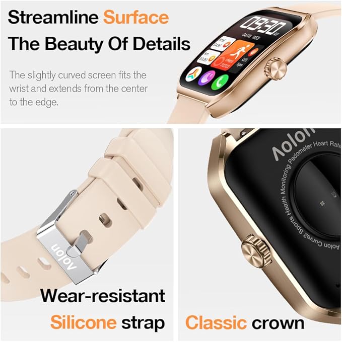 AOLON Smart Watches for Men Women, 1.83" HD Display with 3D Curved Glass, Metal Fitness Smart Watch with Heart Rate, SPO₂, Sleep & Stress Monitoring Fitness Tracker with Android & iOS（Rose Gold）