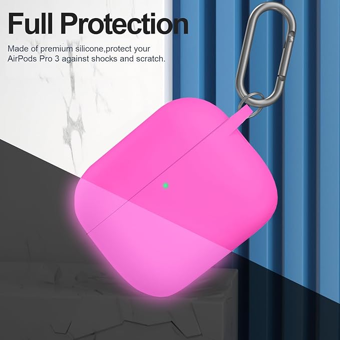 ATUAT for AirPods Pro 3 Case Cover with Cleaner, Protective Soft Silicone Skin with Keychain for Women Men for Apple AirPods Pro 3rd Generation Case(2025), Front LED Visible, Fluorescent Pink
