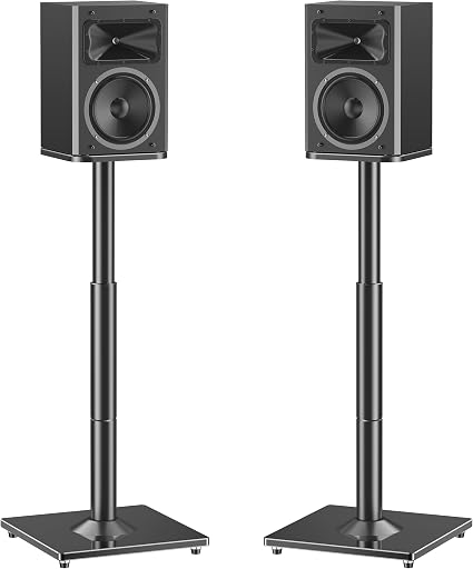 MOUNTUP Universal Speaker Stands Pair, 28.3" to 37.4" Height Adjustable Floor Speaker Stands, Holds Bookshelf & Large Satellite Studio Speakers, Cable Concealing, 22LBS Capacity, 9.8" Plate, Black