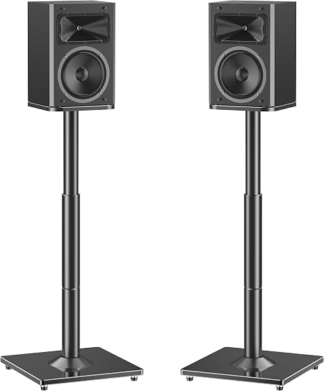 MOUNTUP Universal Speaker Stands Pair, 28.3" to 37.4" Height Adjustable Floor Speaker Stands, Holds Bookshelf & Large Satellite Studio Speakers, Cable Concealing, 22LBS Capacity, 9.8" Plate, Black