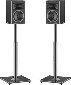 MOUNTUP Universal Speaker Stands Pair, 28.3" to 37.4" Height Adjustable Floor Speaker Stands, Holds Bookshelf & Large Satellite Studio Speakers, Cable Concealing, 22LBS Capacity, 9.8" Plate, Black