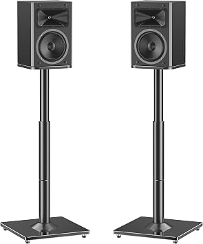 MOUNTUP Universal Speaker Stands Pair, 28.3" to 37.4" Height Adjustable Floor Speaker Stands, Holds Bookshelf & Large Satellite Studio Speakers, Cable Concealing, 22LBS Capacity, 9.8" Plate, Black