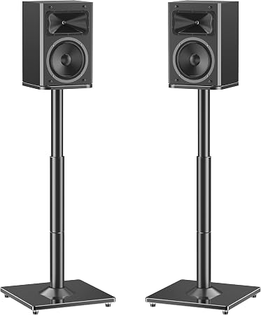 MOUNTUP Universal Speaker Stands Pair, 28.3" to 37.4" Height Adjustable Floor Speaker Stands, Holds Bookshelf & Large Satellite Studio Speakers, Cable Concealing, 22LBS Capacity, 9.8" Plate, Black