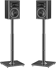 MOUNTUP Universal Speaker Stands Pair, 28.3" to 37.4" Height Adjustable Floor Speaker Stands, Holds Bookshelf & Large Satellite Studio Speakers, Cable Concealing, 22LBS Capacity, 9.8" Plate, Black - Image 1