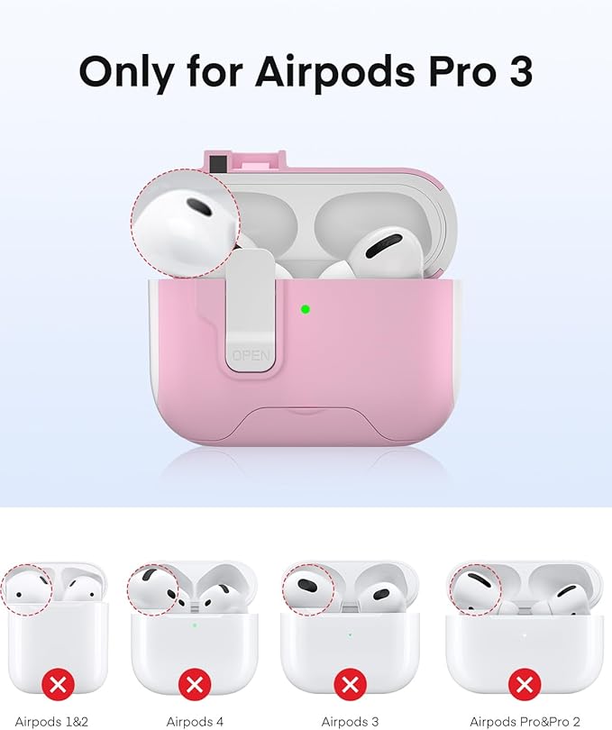Maxjoy for AirPods Pro 3 Protective Case with Cleaning Kit, Military Hard Case with Lock Shock-Absorbing, White Pink