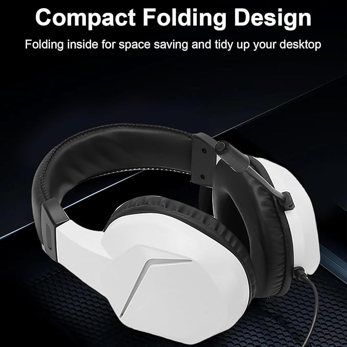 EBTOOLS Wired USB A Headset, Gaming Headphone with 7.1 Surround Sound Noise Cancelling Mic 40mm Drivers Memory Foam Cushion RGB Lighting, for PC Series X S (White)